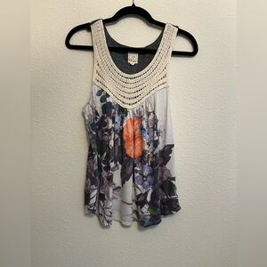 Anthropologie One September 1.9 Womens Blue Floral Urubamba Tank Top Small